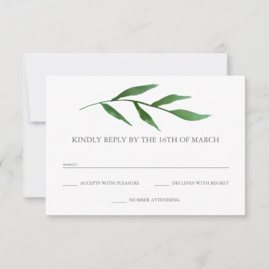Cartons Réponse Mariage Elégant Feuille d'aquarelle luxuriante RSV (Devant)