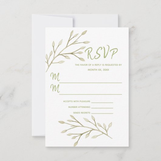 Cartons Réponse Mariage Élégant Feuilles de forêt rose douce (Devant)