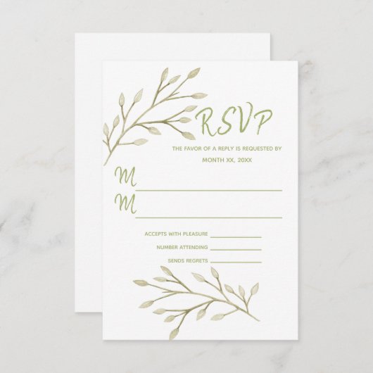 Cartons Réponse Mariage Élégant Feuilles de forêt rose douce (Devant / Derrière)