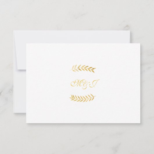 Cartons Réponse Mariage Élégant Feuilles Dorées (Dos)