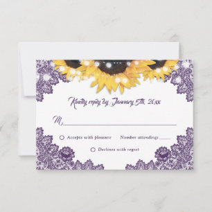 Cartons Réponse Mariage Élégant Fleurs de Tournesol Violet Broderi