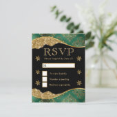 Cartons Réponse Mariage élégant flocon de neige vert et or (Debout devant)