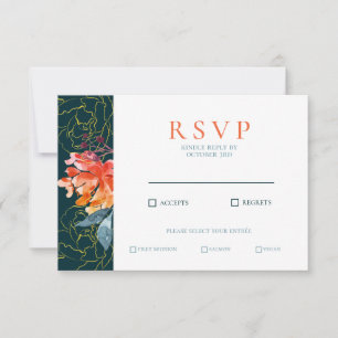 Cartons Réponse Mariage élégant floral aquarelle Corail Bleu