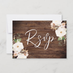 Cartons Réponse Mariage élégant floral blanc et rose Bois rustique