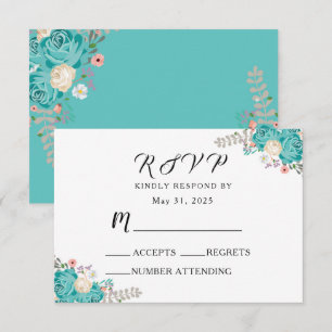 Cartons Réponse Mariage élégant Floral Bleu Fleurs blanches