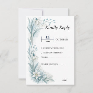 Cartons Réponse Mariage Élégant Floral Nordique Sarcelle Minimalis