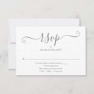 Cartons Réponse Mariage élégant gris et blanc avec écriture