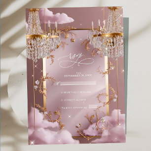 Cartons Réponse Mariage élégant lustre rose nuages