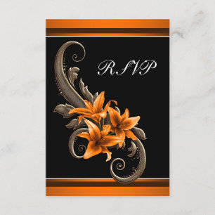 Cartons Réponse Mariage Élégant Lys Asiatique Noir et Orange