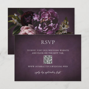 Cartons Réponse Mariage élégant maximaliste à code QR floral viole