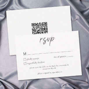 Cartons Réponse Mariage Élégant Minimaliste Noir Blanc QR