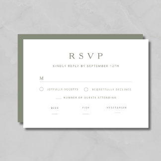Cartons Réponse Mariage Élégant Minimaliste Vert Sauge