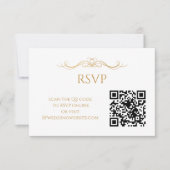 Cartons Réponse Mariage élégant moderne avec code QR or et blanc (Devant)