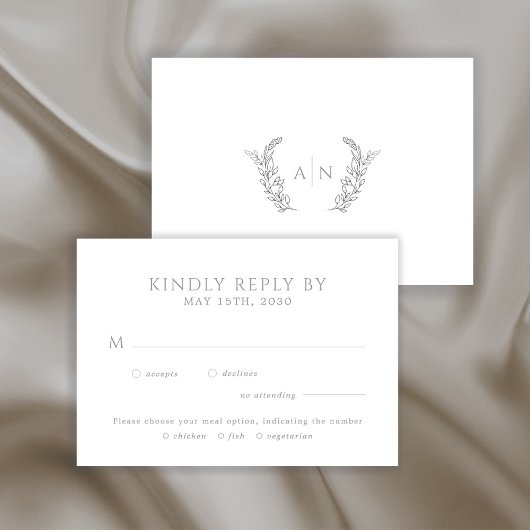Cartons Réponse Mariage élégant moderne avec monogramme feuillu