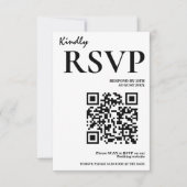 Cartons Réponse Mariage élégant moderne avec QR Code noir et blanc (Devant)