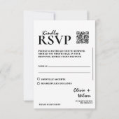 Cartons Réponse Mariage élégant moderne avec QR Code noir et blanc (Dos)