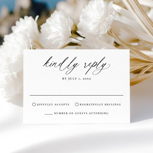 Cartons Réponse Mariage Élégant Moderne Calligraphié Noir