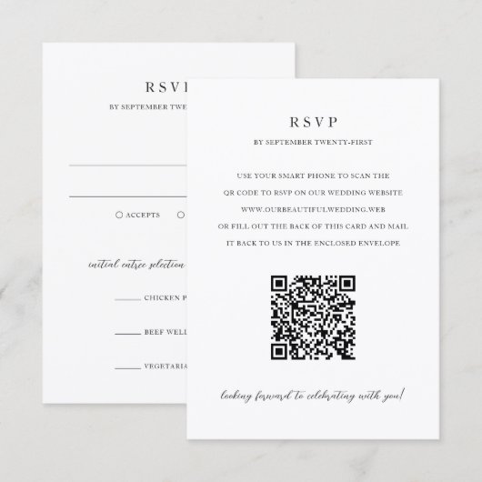 Cartons Réponse Mariage élégant moderne neutre avec code QR (Devant / Derrière)