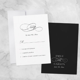Cartons Réponse Mariage Élégant Monogramme Minimaliste Noir Blanc