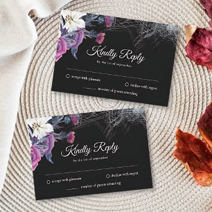 Cartons Réponse Mariage élégant noir violet gothique floral crâne