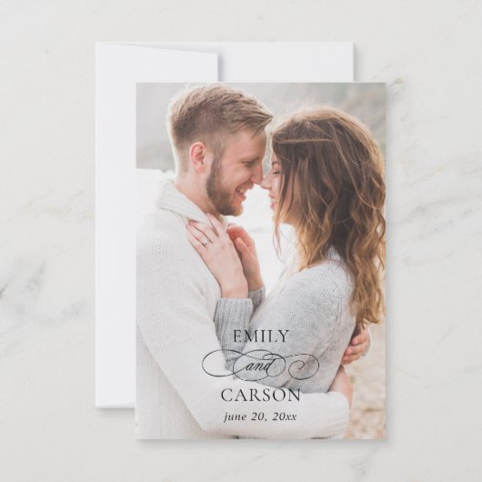 Cartons Réponse Mariage élégant Noms photo modernes et Date Noir (Dos)