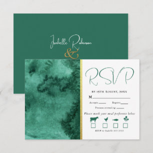 Cartons Réponse Mariage Élégant Or Vert Émeraude Couleur Lavage