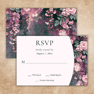 Cartons Réponse Mariage Élégant Romantique Fleurs Rose Mauve