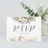 Cartons Réponse Mariage élégant rose Pêche Florale (Debout devant)