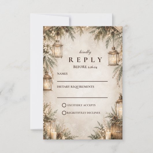 Cartons Réponse Mariage Élégant Rustique d'Hiver (Devant)