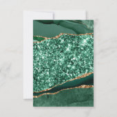 Cartons Réponse Mariage élégant vert et or paillettes d'agate (Dos)