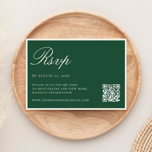Cartons Réponse Mariage élégant vert QR Code à l'ancienne