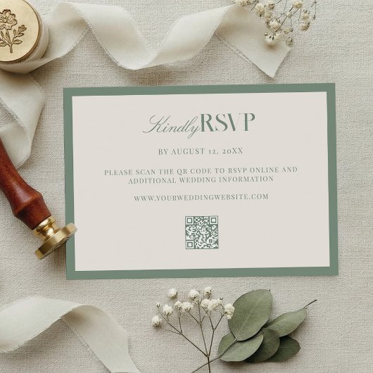 Cartons Réponse Mariage Élégant Vert Sauge