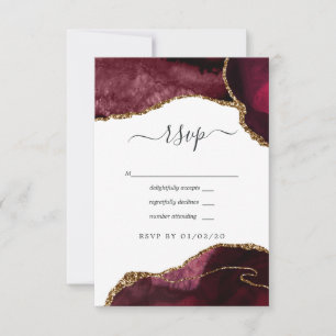 Cartons Réponse Mariage en Agate Bourgogne et Or
