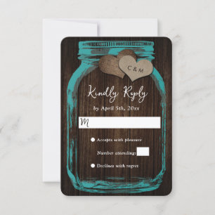 Cartons Réponse Mariage en bois avec jarre en verre teinté de sarc