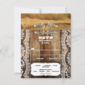 Cartons Réponse Mariage en bois de Barnwood, dentelle et fer à che (Devant)