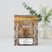 Cartons Réponse Mariage en bois de Barnwood, dentelle et fer à che (Debout devant)