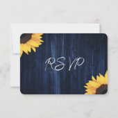 Cartons Réponse Mariage en bois de la Marine Blue Sunflower String (Dos)