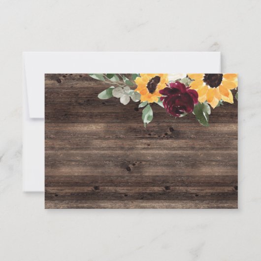 Cartons Réponse Mariage En Bois Rose Tournesol Au Choix De Repas R (Dos)