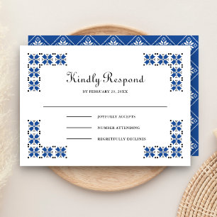 Cartons Réponse Mariage en broderie ukrainienne bleue et noire