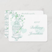 Cartons Réponse Mariage en cage ouverte d'oiseaux verts Monnaie RS (Devant / Derrière)