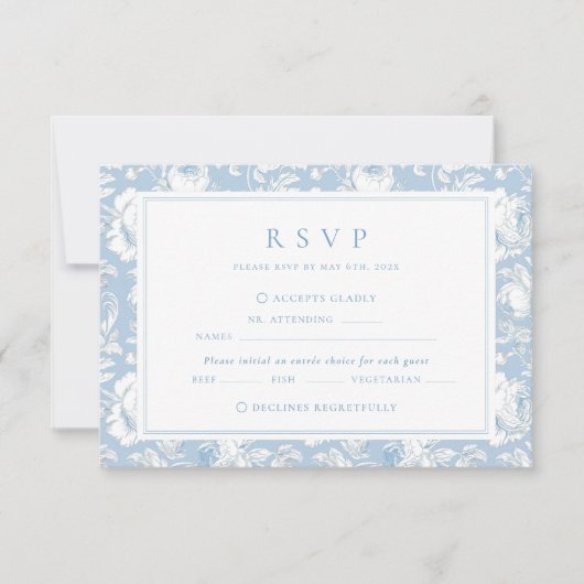 Cartons Réponse Mariage en damas bleu (Devant)