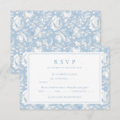 Cartons Réponse Mariage en damas bleu (Devant / Derrière)