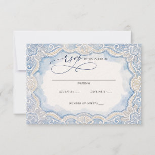 Cartons Réponse Mariage en dentelle bleu poussiéreux ivoire à l'an