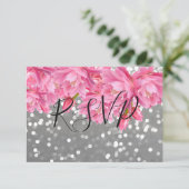 Cartons Réponse Mariage en dentelle florale rose et gris élégant R (Debout devant)