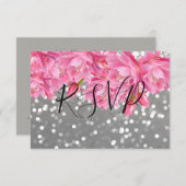 Cartons Réponse Mariage en dentelle florale rose et gris élégant R (Devant / Derrière)
