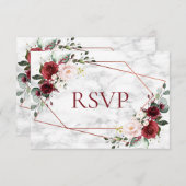 Cartons Réponse Mariage en marbre bordeaux géométrique en cuivre R (Devant / Derrière)