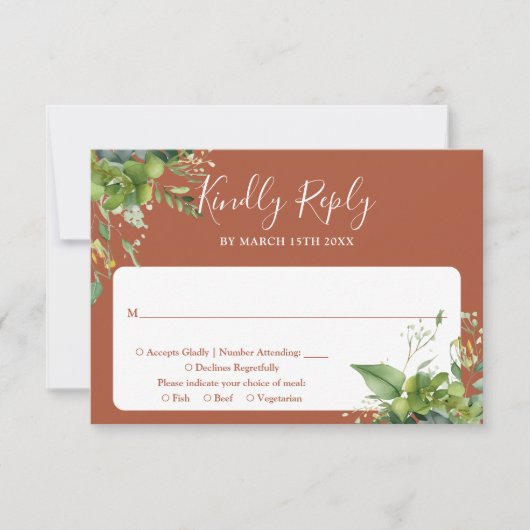 Cartons Réponse Mariage en terre cuite Eucalyptus (Devant)