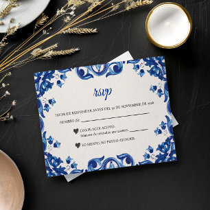 Cartons Réponse Mariage Espagnol Élégant Fiesta Floral Bleu