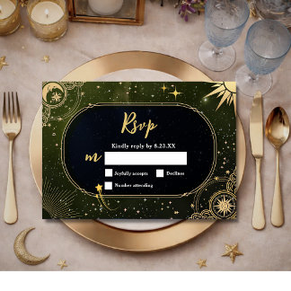 Cartons Réponse Mariage étoile filante vert olive céleste