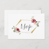 Cartons Réponse Mariage Eucalyptus aux fleurs bordeaux géométrique (Devant / Derrière)